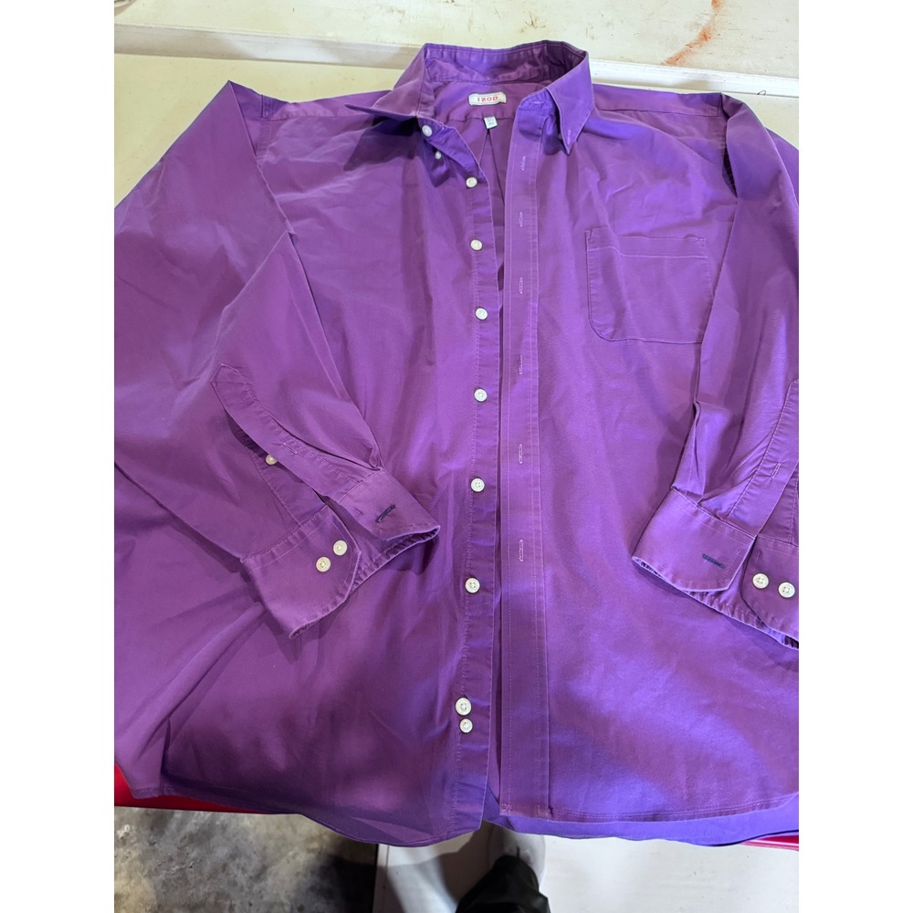 IZOD Purple Classic Fit Stretch Button Down Shirt Long Sleeve Mens 18-18.5 34/35